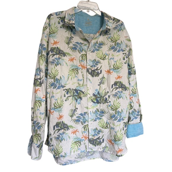 Paradise Collection Other - Paradise Collection Mens XXL Tropical Palm Linen Blend Button Down Shirt White